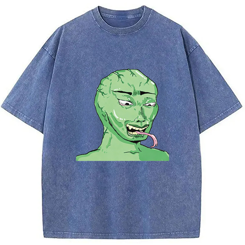 Modecanvas Green Wojak Meme DTG Printing Washed T-Shirt