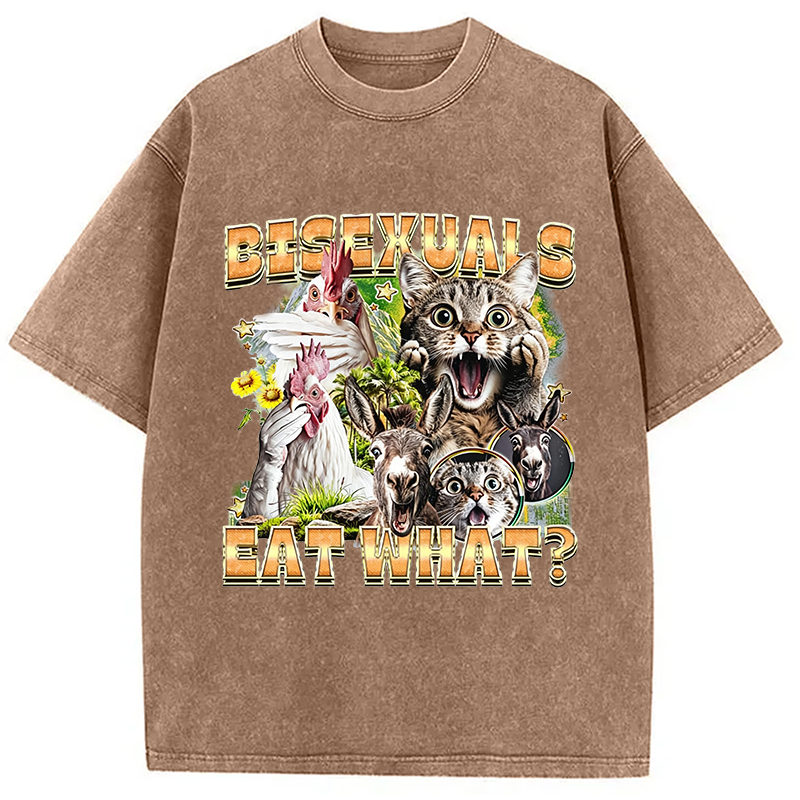 Modecanvas Bisexuals Eat What? DTG Printing Washed T-Shirt