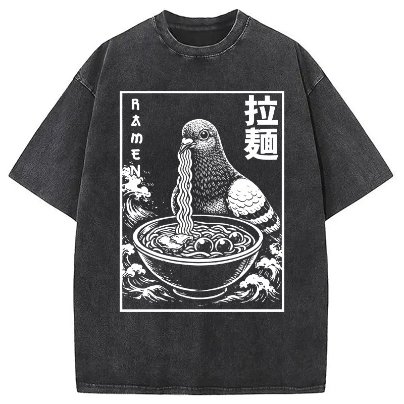 Modecanvas Ramen Pigeon DTG Printing Washed T-Shirt