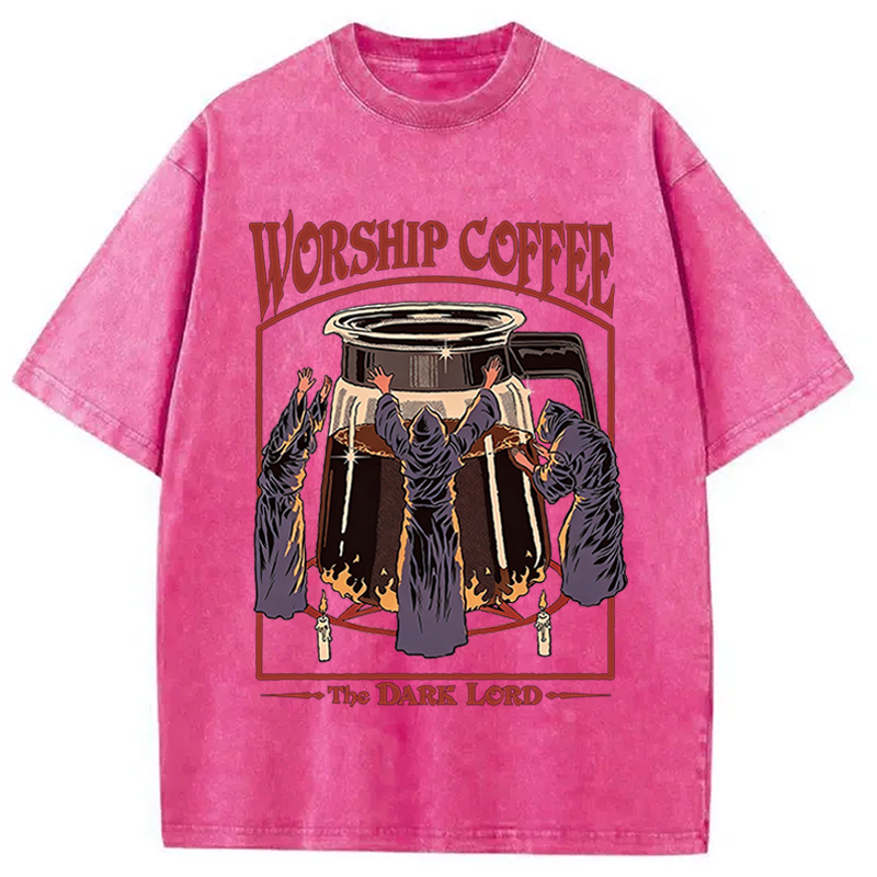 Modecanvas Worship Coffee The Dark Lord DTG Printing Washed T-Shirt