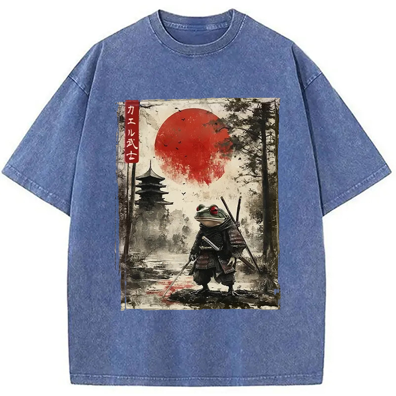 Modecanvas Retro Frog Samurai Japan Washed T-Shirt