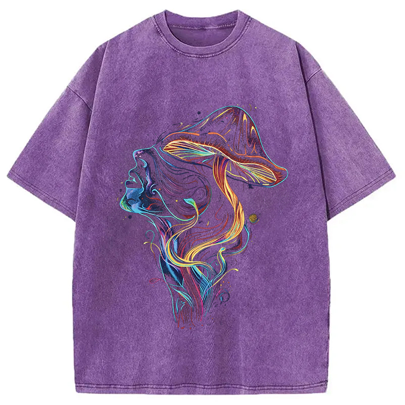 Modecanvas Psychedelic Mushroom Stoner DTG Printing Washed T-Shirt