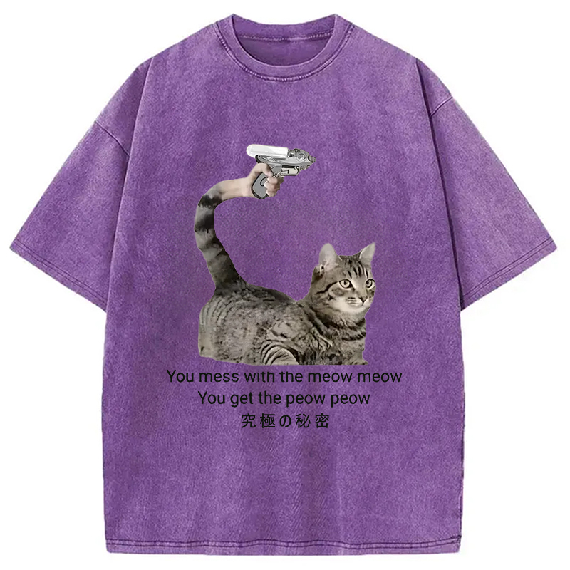 Modecanvas Cat's Secret Weapon Washed T-Shirt-modecanvas