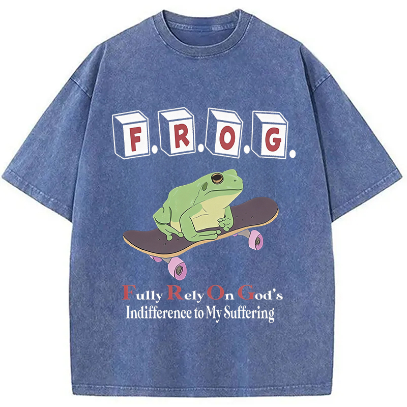 Modecanvas Frog Funny Meme DTG Printing Washed T-Shirt
