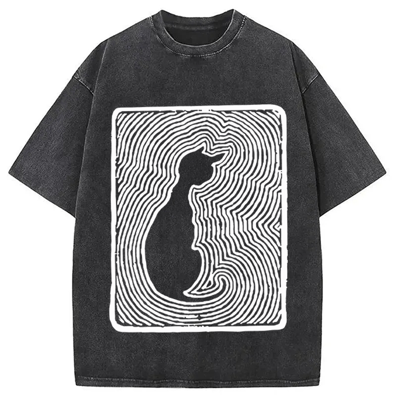 Modecanvas Black 18th Century Cat Art DTG Printing Washed T-Shirt
