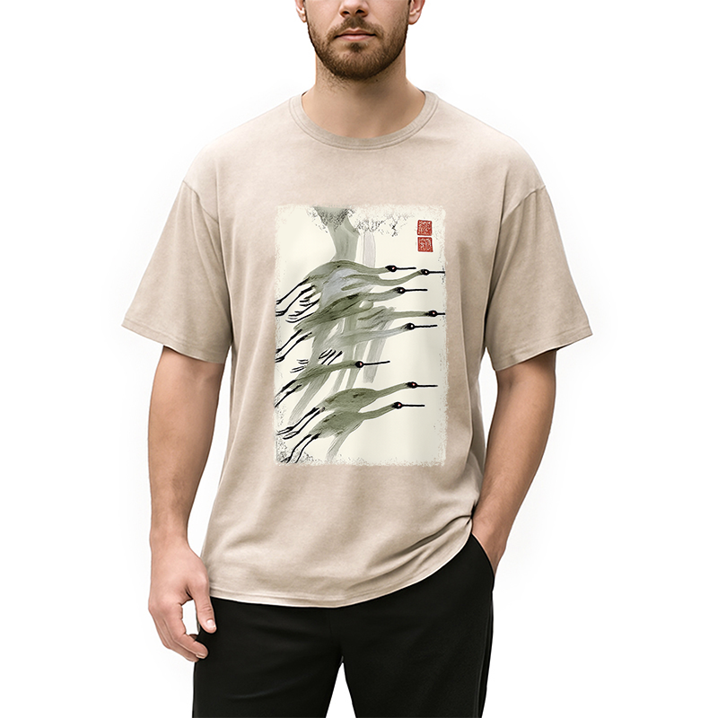 Modecanvas Flock of Cranes in Flight Washed T-Shirt