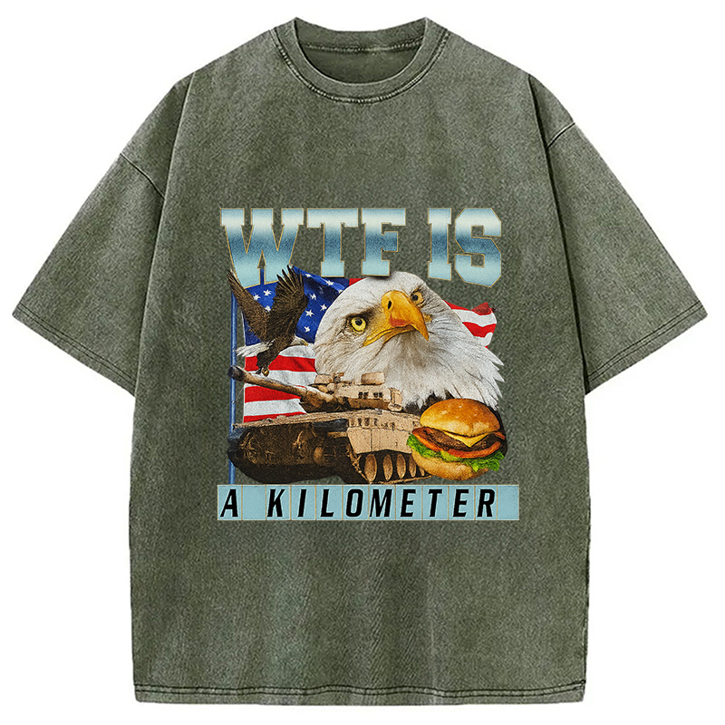 Modecanvas WTF Is A Kilometer Meme Washed T-Shirt-modecanvas