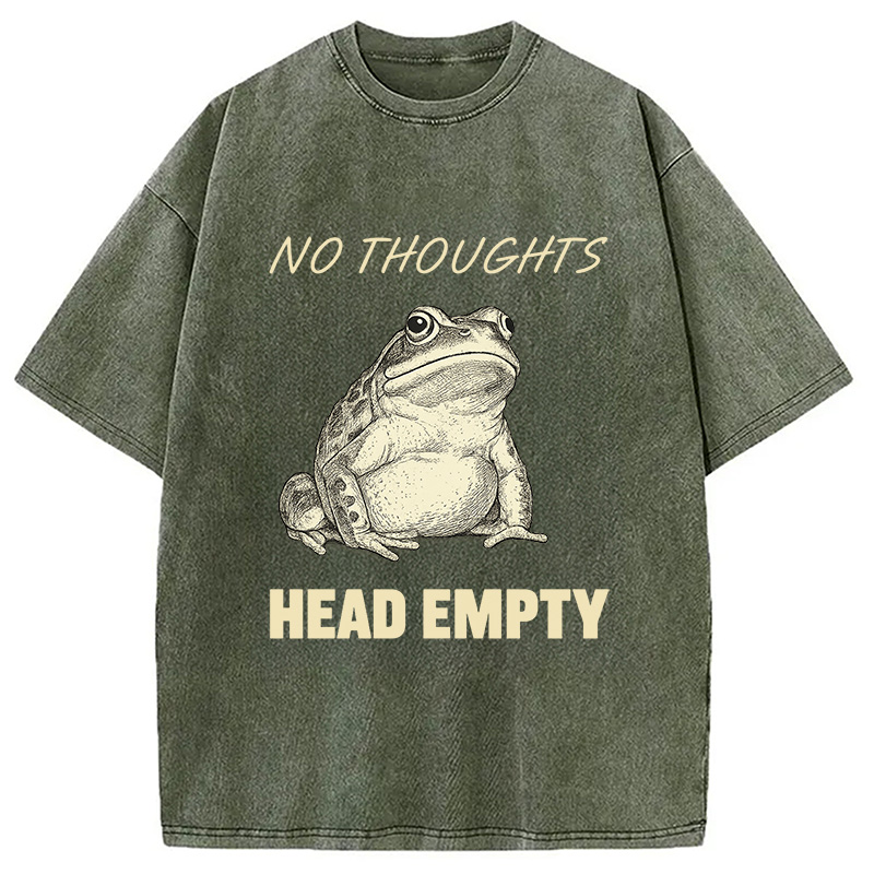 Modecanvas No Thoughts Frog Washed T-Shirt