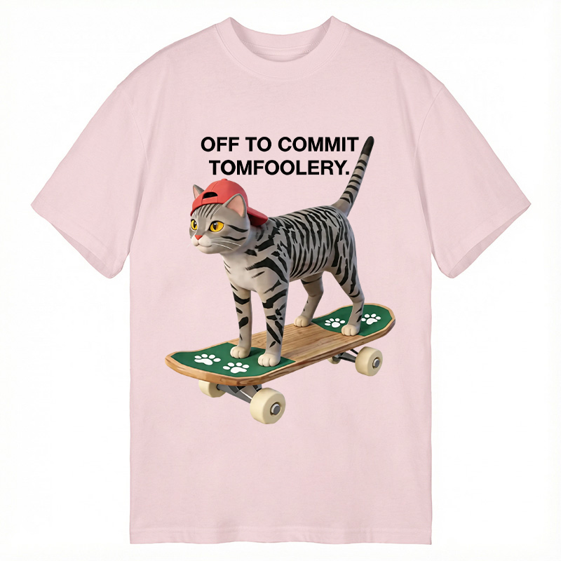 Modecanvas Skateboarding Cat Funny Meme DTG Printing Classic T-Shirt-modecanvas
