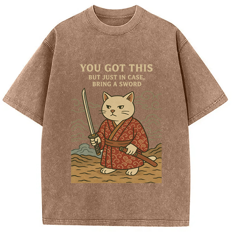 Modecanvas You Got This Japanese Cat DTG Printing Washed T-Shirt