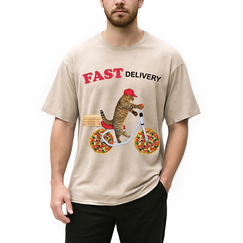 Modecanvas Fast Delivery Cat DTG Printing Washed T-Shirt