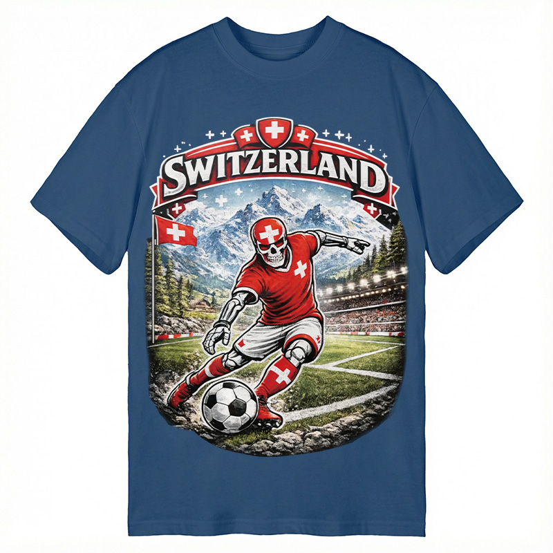 Modecanvas Switzerland Soccer Skull DTG Printing Classic T-Shirt-modecanvas