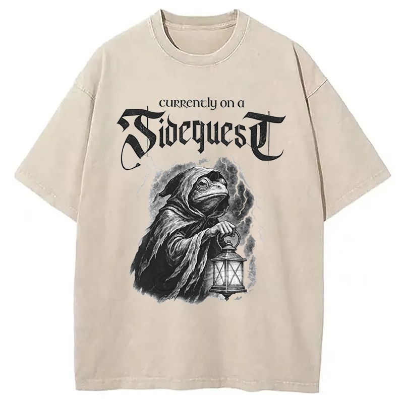 Modecanvas Funny Frog Sidequest DTG Printing Washed T-Shirt