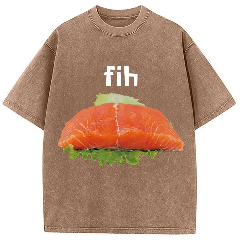 Modecanvas Fih Fish Meme DTG Printing Washed T-Shirt