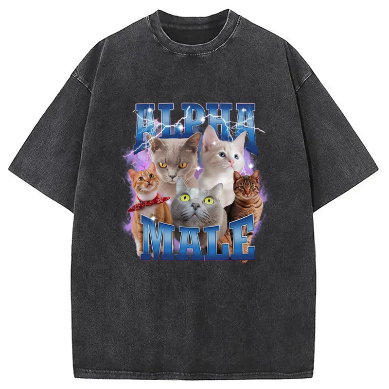 Modecanvas Blue Lightning Alpha Male Washed T-Shirt-modecanvas