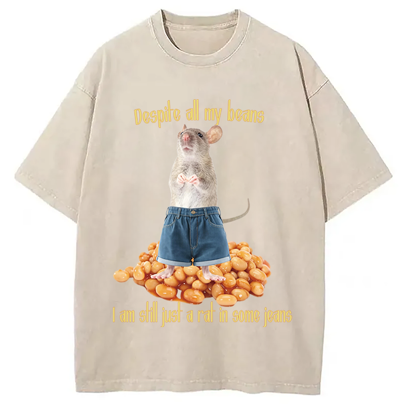 Modecanvas Despite All My Beans DTG Printing Washed T-Shirt