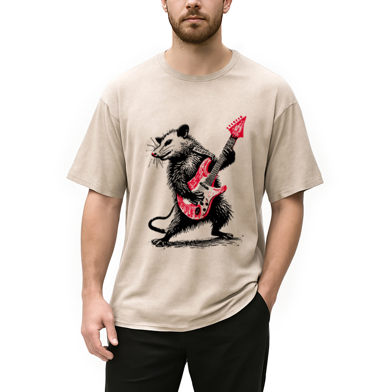 Modecanvas Funny Rocker Possum Guitar Vintage Washed T-Shirt
