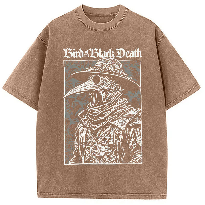 Modecanvas Bird of The Black Death DTG Printing Washed T-Shirt-modecanvas