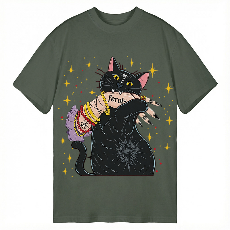 Modecanvas Feral Cat DTG Printing Classic T-Shirt-modecanvas