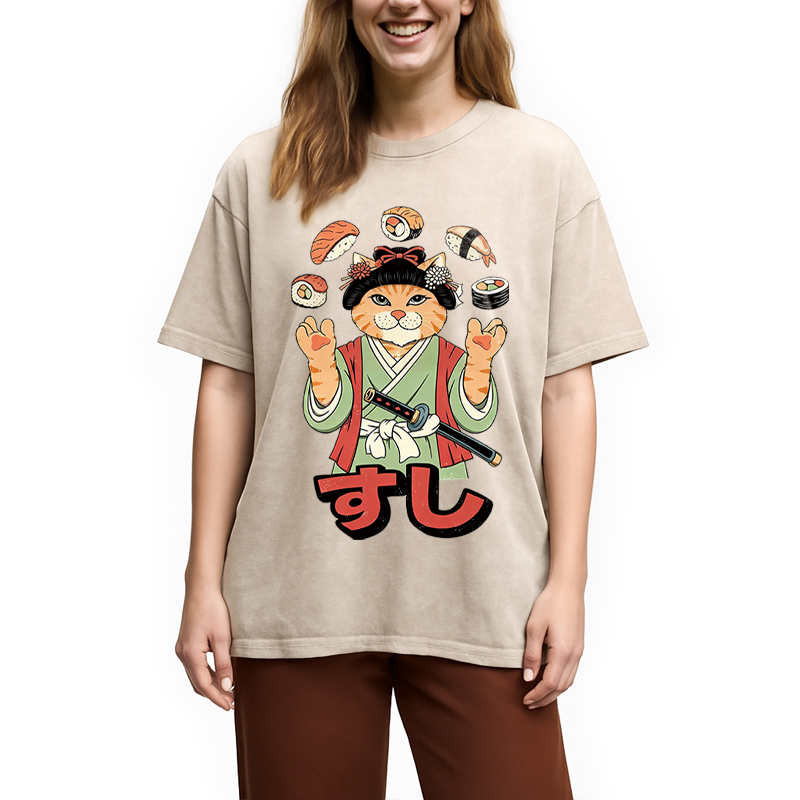 Modecanvas JUGGLING SUSHI DTG Printing Washed T-Shirt