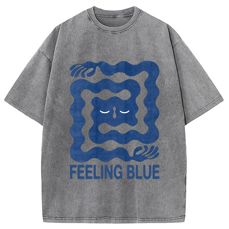 Modecanvas Feeling Blue DTG Printing Washed T-Shirt