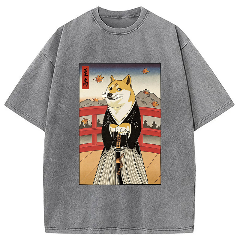 Modecanvas Samurai Cheems DTG Printing Washed T-Shirt
