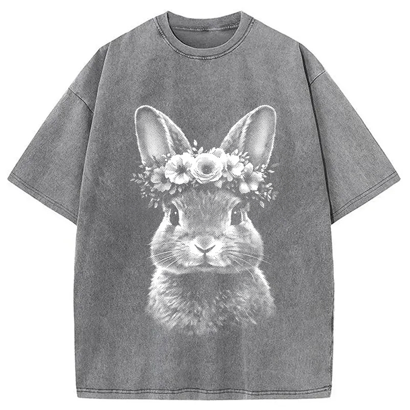 Modecanvas Floral Bunny Easter DTG Printing Washed T-Shirt