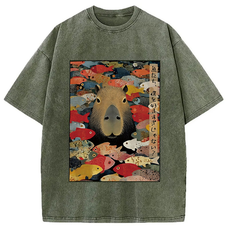 Modecanvas Am I Too Lovable Capybara Washed T-Shirt-modecanvas