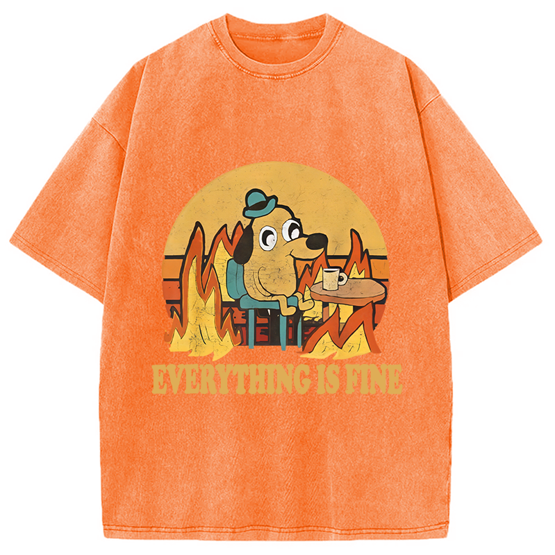 Modecanvas Everything Is Fine Dog Meme Washed T-Shirt