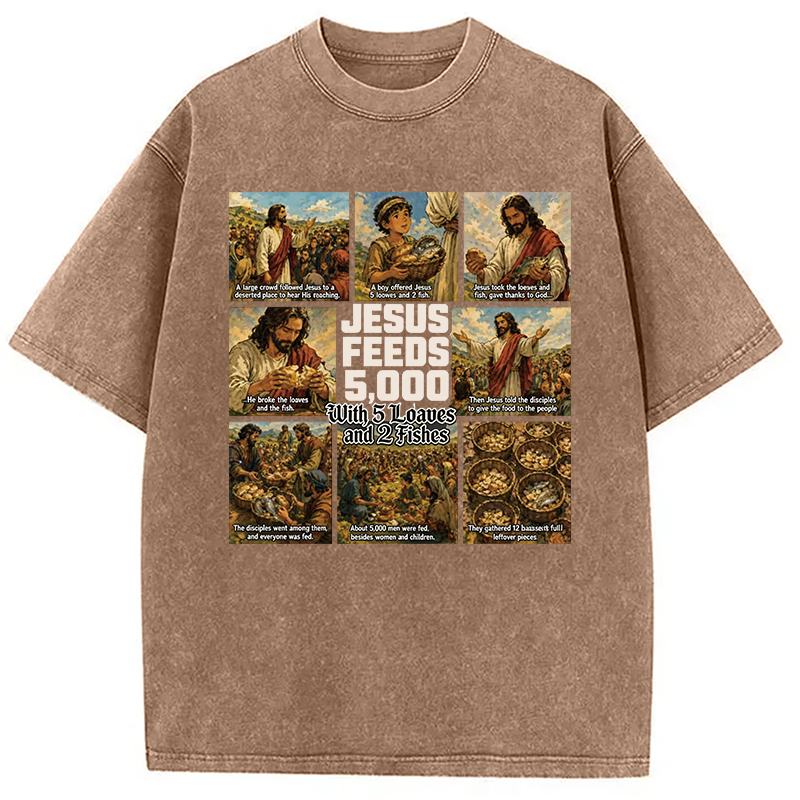 Modecanvas Jesus Feeds 5000 DTG Printing Washed T-Shirt