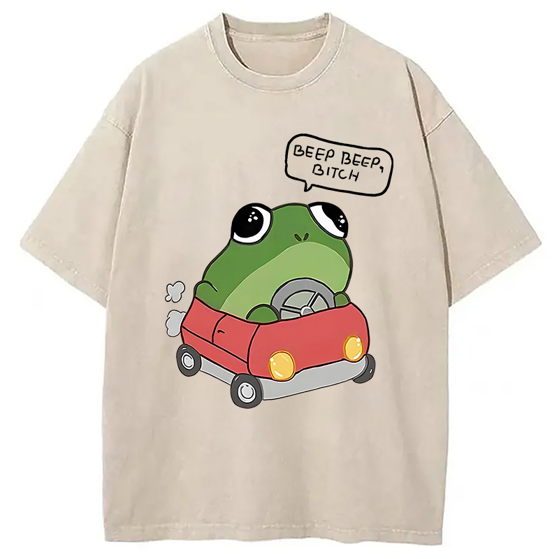 Modecanvas Frog Driving Washed T-Shirt