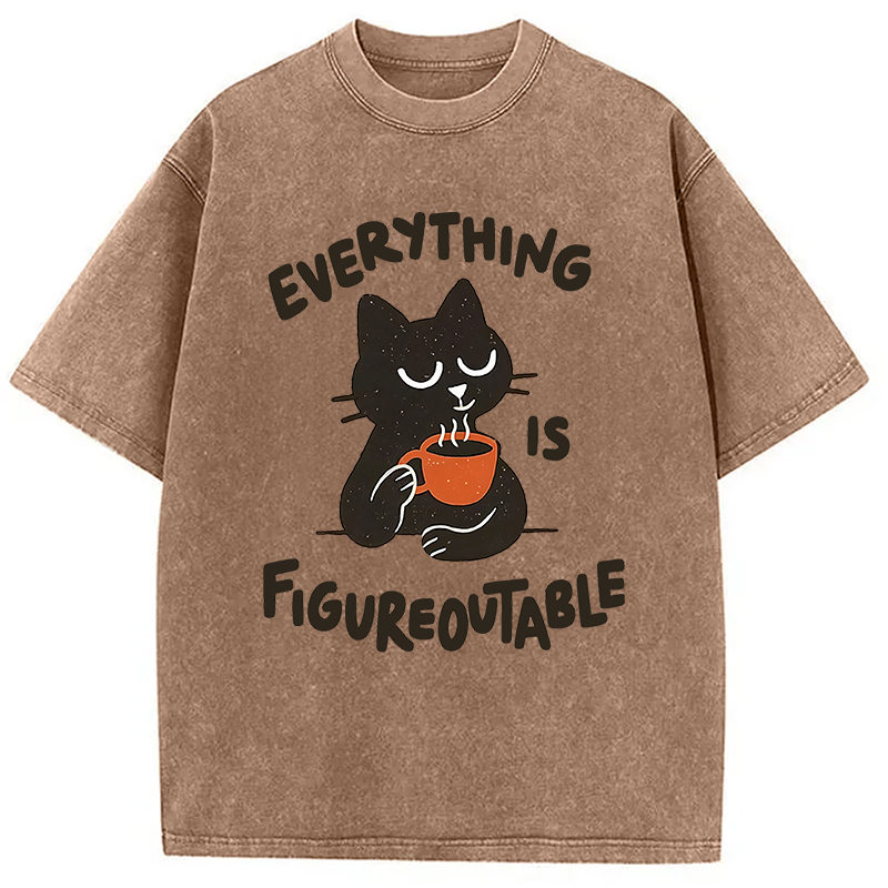 Modecanvas Cat Tasting Coffee Washed T-Shirt