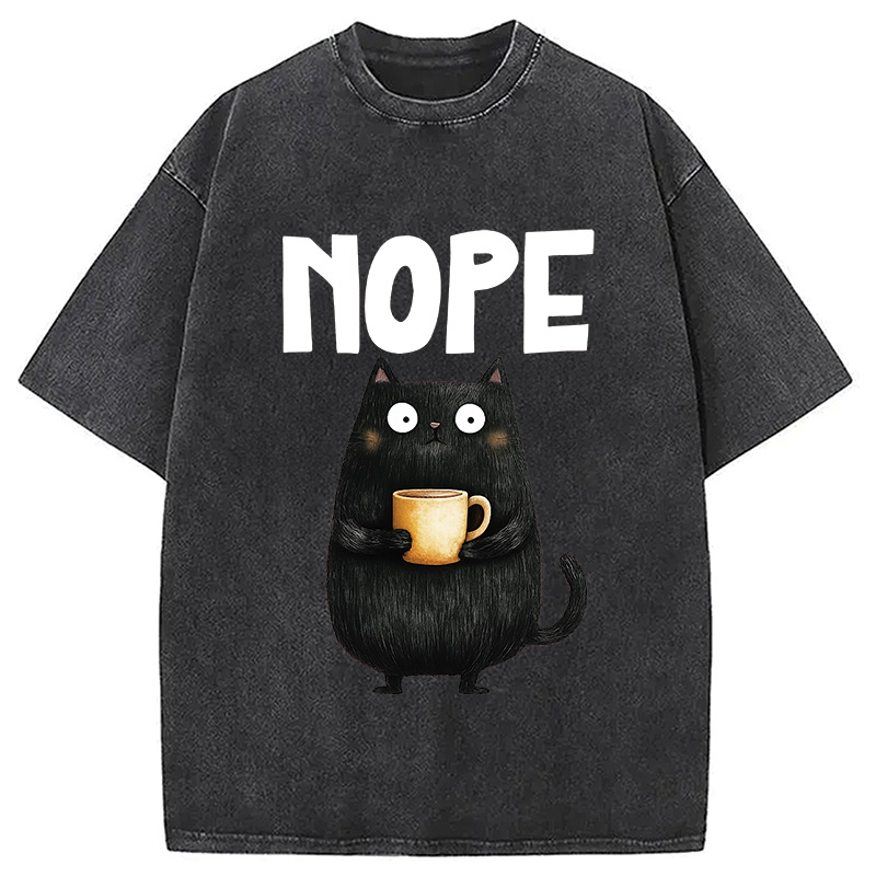 Modecanvas Nope Coffee Cat Washed T-Shirt