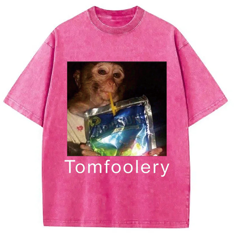 Modecanvas Tomfoolery Monkey Drinking Meme DTG Printing Washed T-Shirt