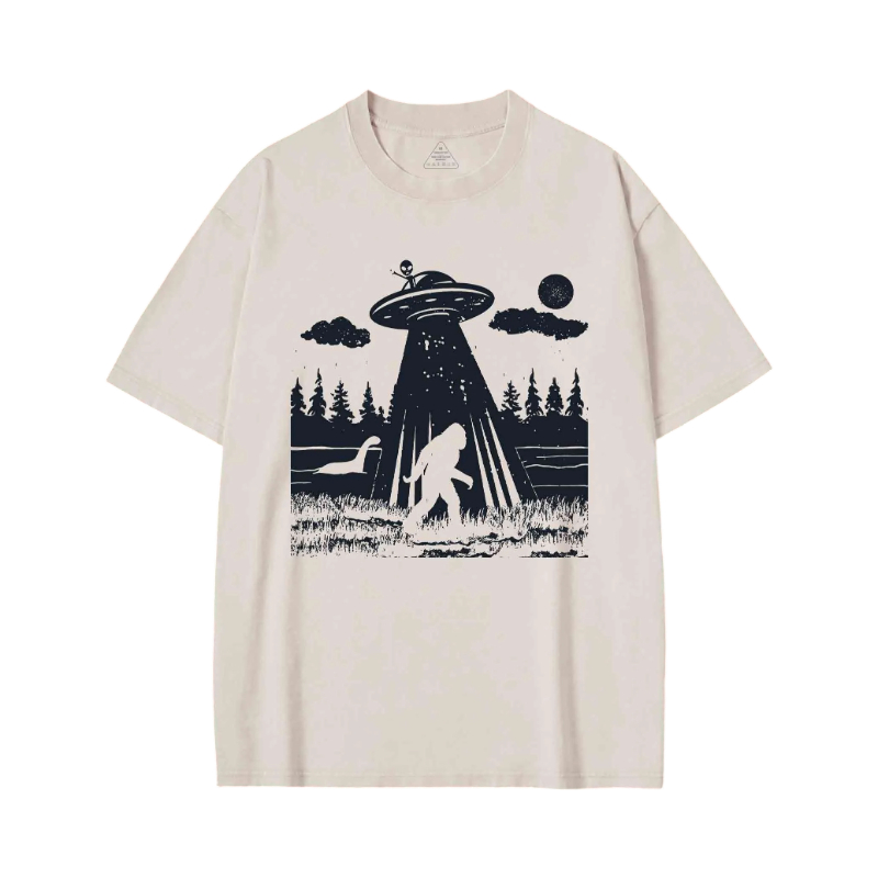 Modecanvas Bigfoot Sasquatch Alien UFO Loch Ness Monster Washed T-shirt