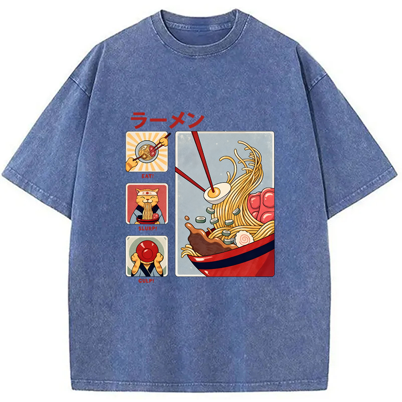 Modecanvas Making Ramen Steps To Cats Washed T-Shirt