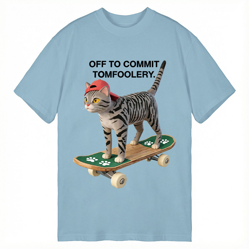 Modecanvas Skateboarding Cat Funny Meme DTG Printing Classic T-Shirt-modecanvas