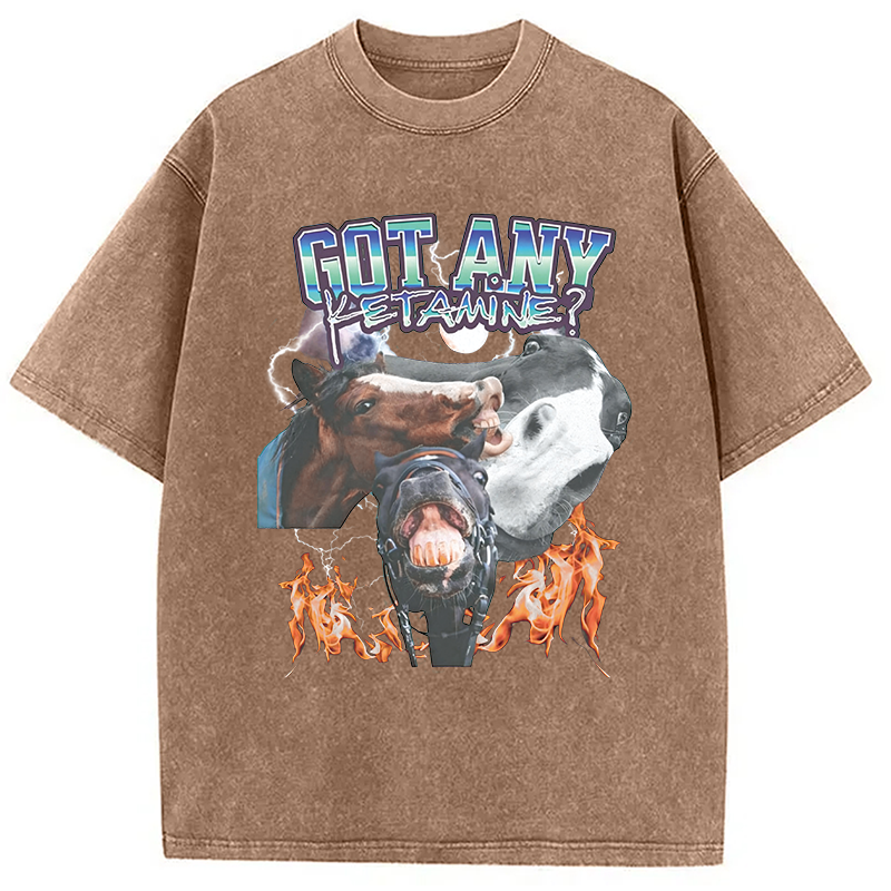 Modecanvas Got Any Ketamine? Funny Horse Meme DTG Printing Washed T-Shirt