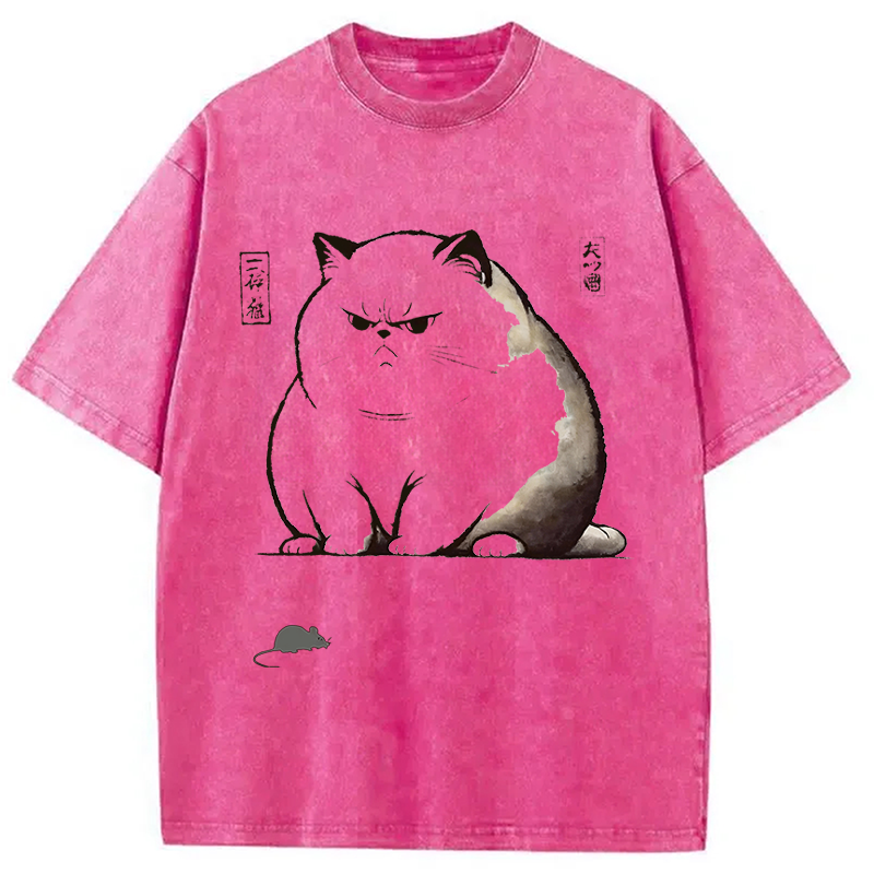 Modecanvas Ukiyo-e Cat DTG Printing Washed T-Shirt-modecanvas