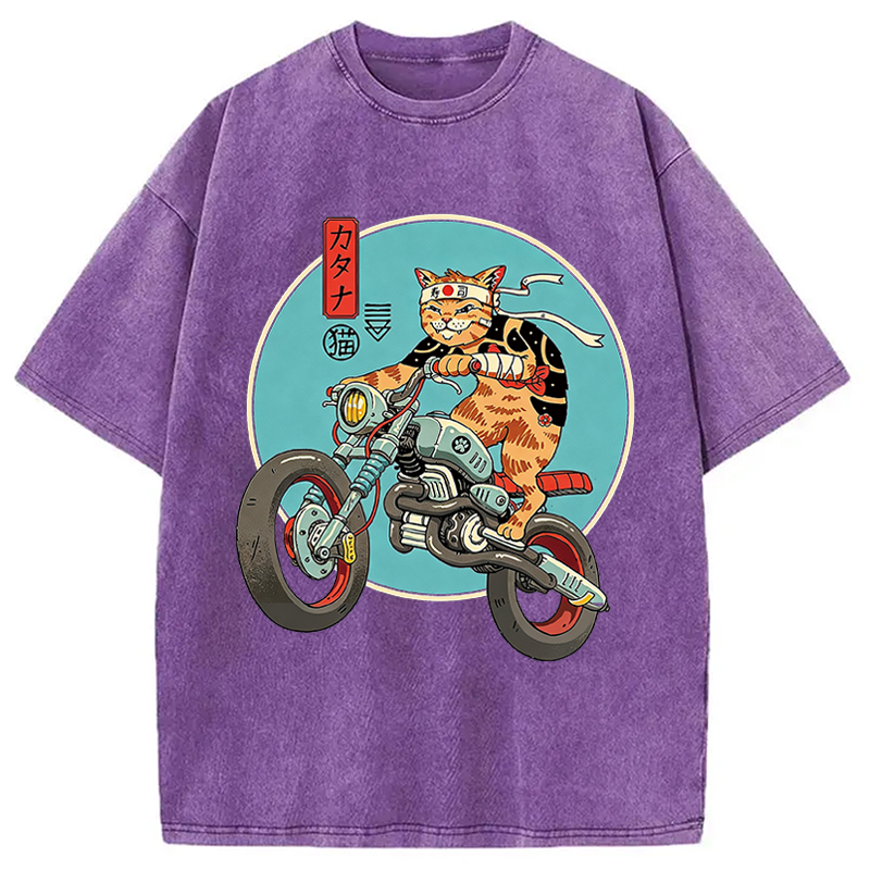 Modecanvas Catana Motorcycle DTG Printing Washed T-Shirt