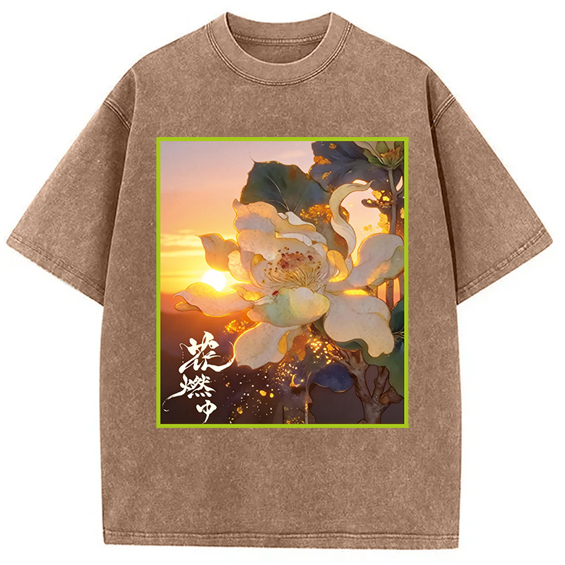 Modecanvas Lotus Adorned With Golden Specks DTG Printing Washed T-Shirt