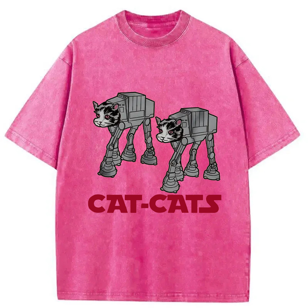 Modecanvas Walking Robot Cat Washed T-Shirt