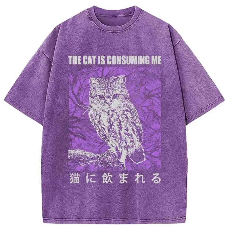 Modecanvas The Cat Is Consuming Me Washed T-Shirt