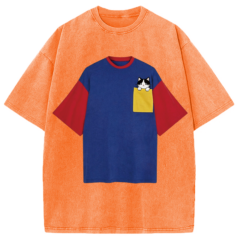 Modecanvas Color-blocked Shirt Of DTG Printing Washed T-Shirt