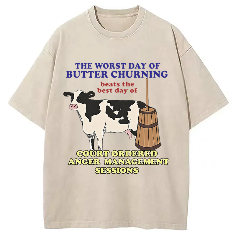 Modecanvas The Worst Day Of Butter Churning DTG Printing Washed T-Shirt