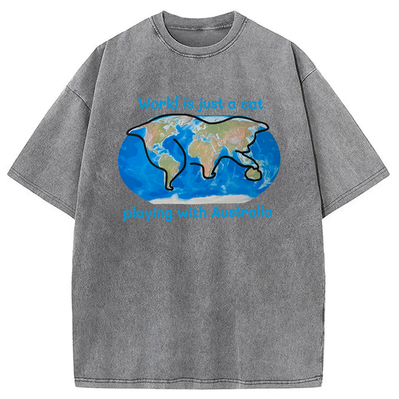 Modecanvas World is Just a Cat DTG Printing Washed T-Shirt