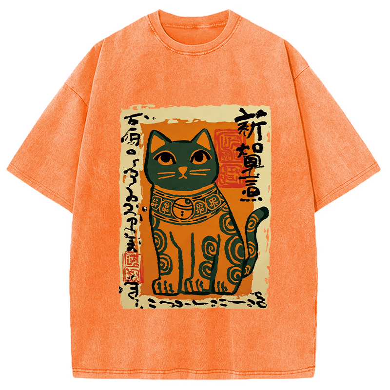 Modecanvas Lucky Cat DTG Printing Washed T-Shirt
