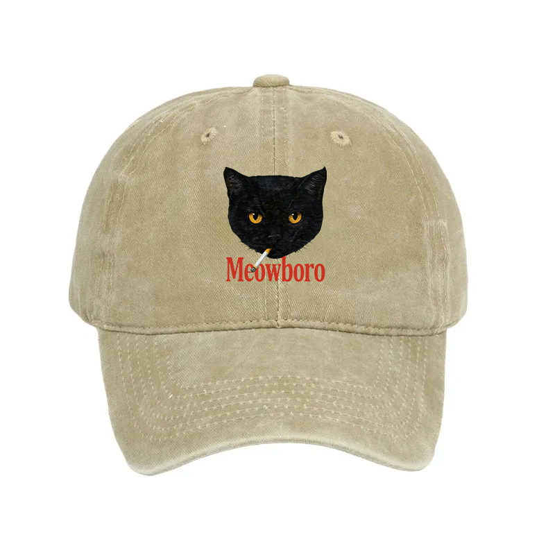Modecanvas Smoking Black Cat Vintage Washed Cap-modecanvas