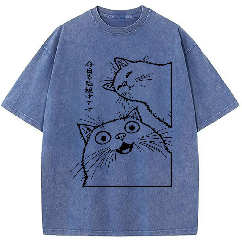 Modecanvas Two Cats Are Watching DTG Printing Washed T-Shirt