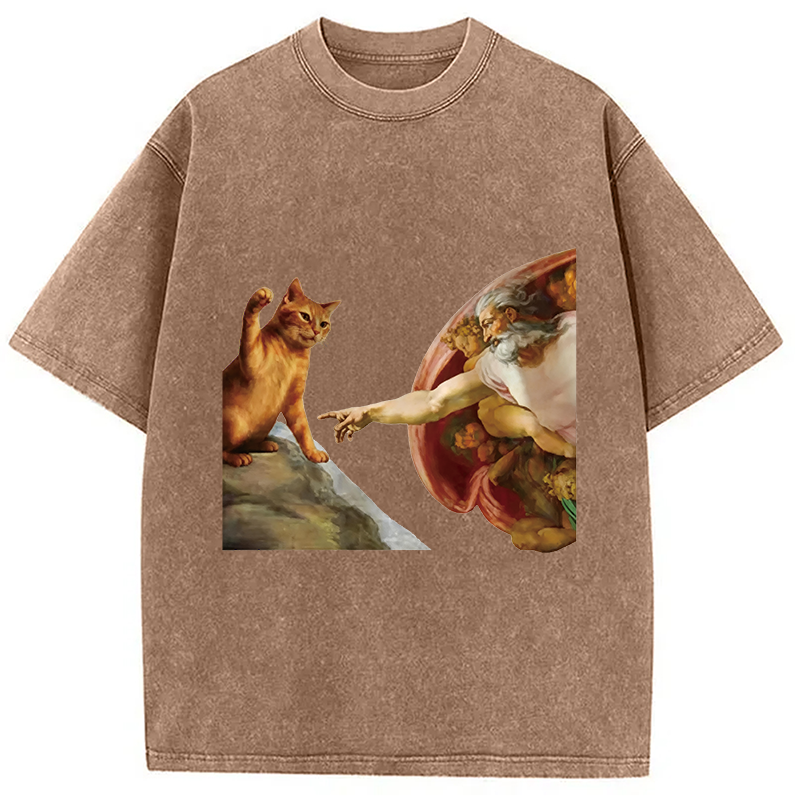 Modecanvas The Creation of Cat Washed T-Shirt-modecanvas